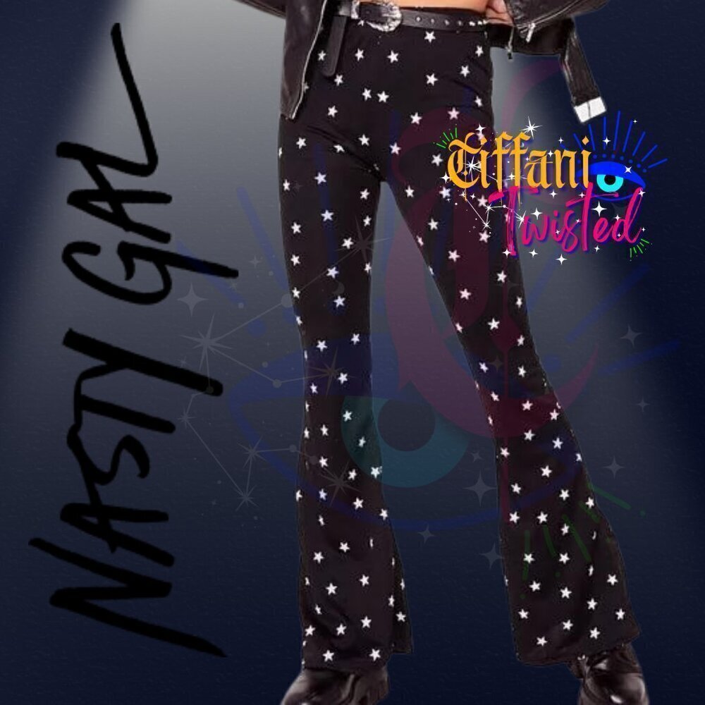 Nasty Gal Black Star Print Bootcut Pants